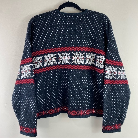 Vintage Women’s Marsh Landing Black Red White‎ Fair Isle Sweater Cardigan Large - Picture 4 of 12